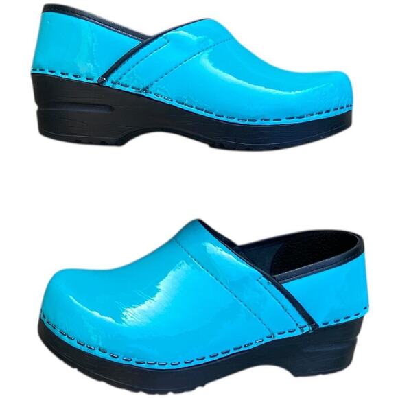 Sanita Clogs Womens Turquoise Patent Leather Slip-On Nurse Shoes Size EUR 35 US4 - Picture 1 of 15